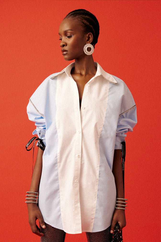 PRE-ORDER: OVERSIZED SHIRT WITH CRYSTAL TRIM