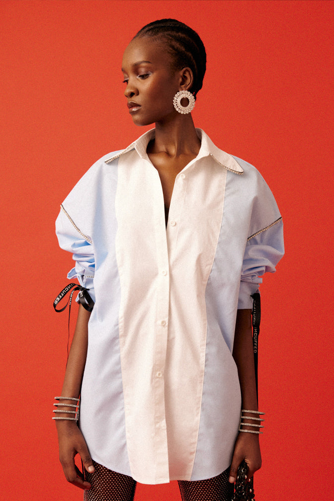 OVERSIZED SHIRT WITH CRYSTAL TRIM