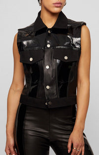 BLACK OSTRICH FEATHER SLEEVE LEATHER & DENIM JACKET
