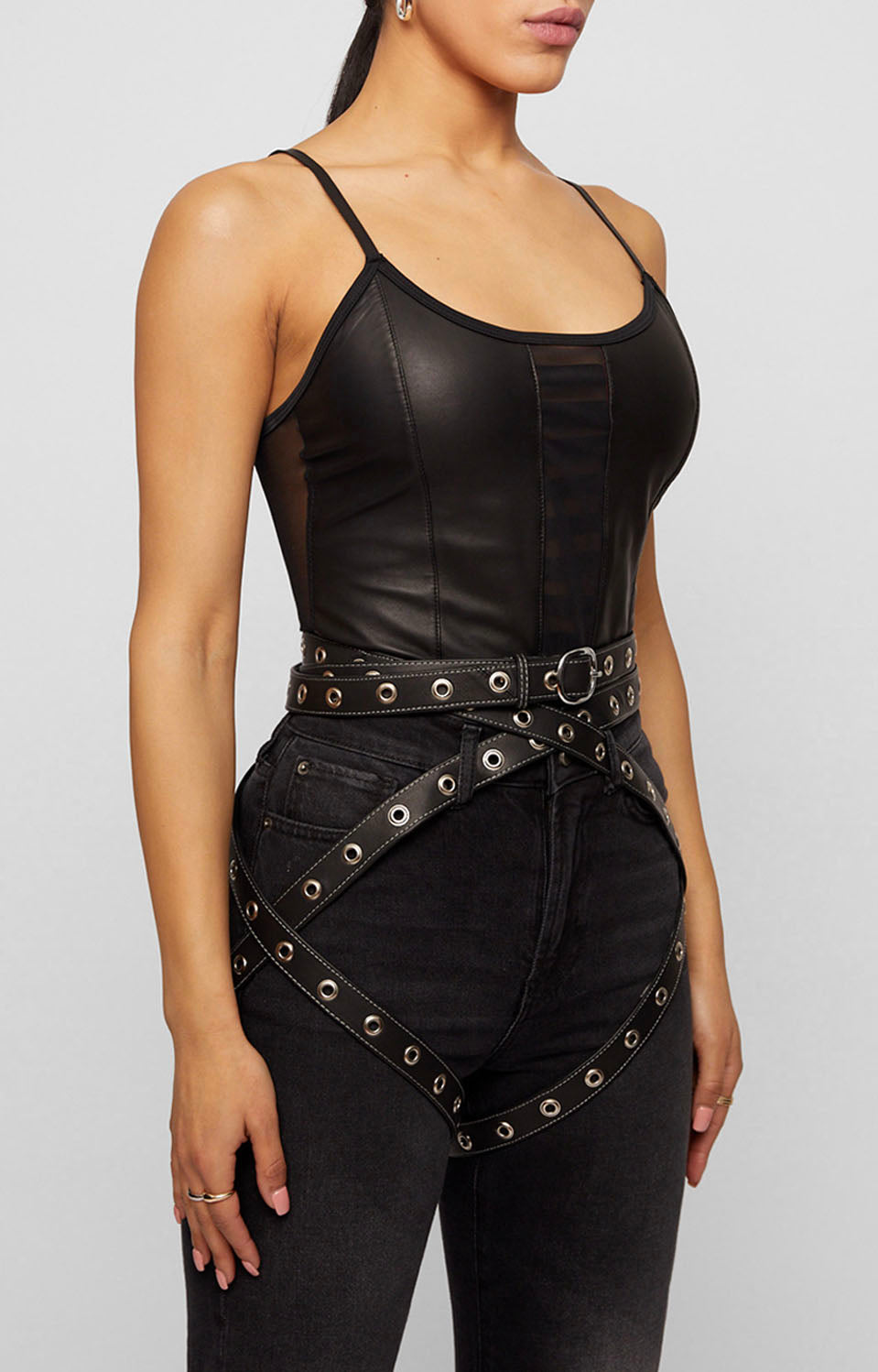 Wide Fashion Faux Leather Lace-up Black Corset Belt