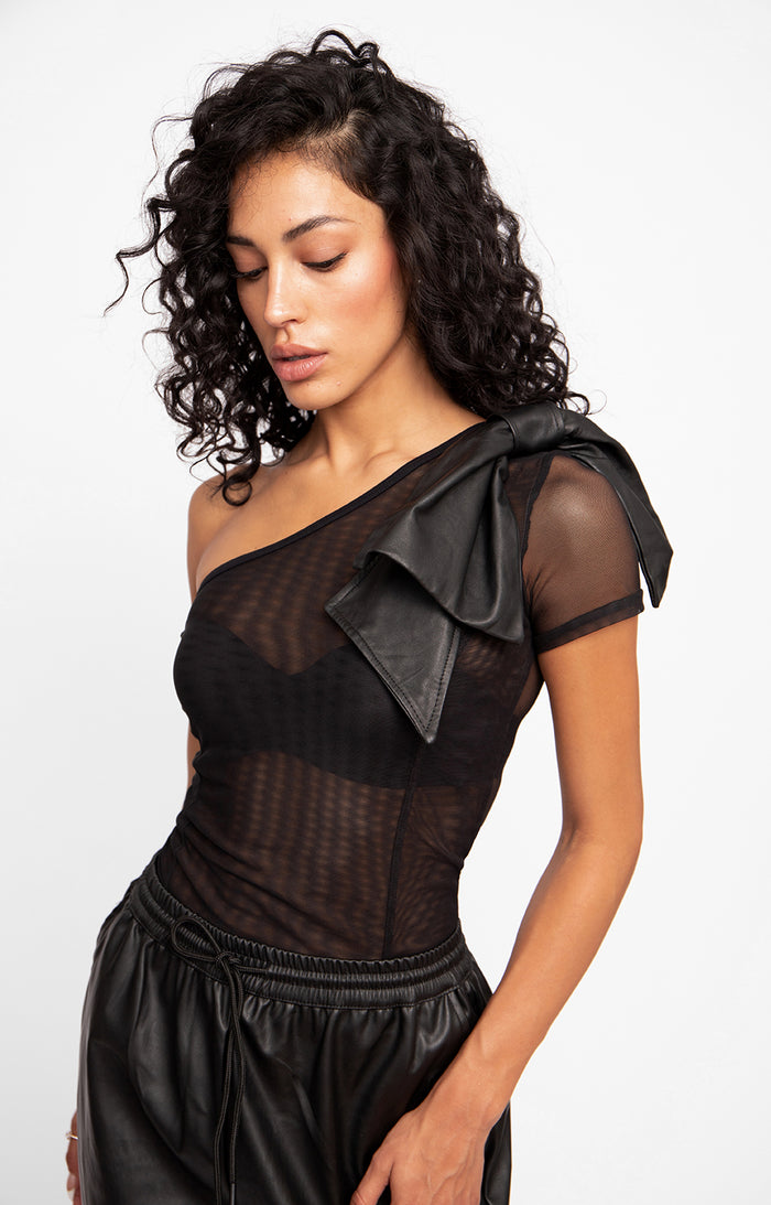 COLD SHOULDER LEATHER BODYSUIT