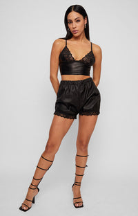 LEATHER BLOOMERS WITH LACE TRIM